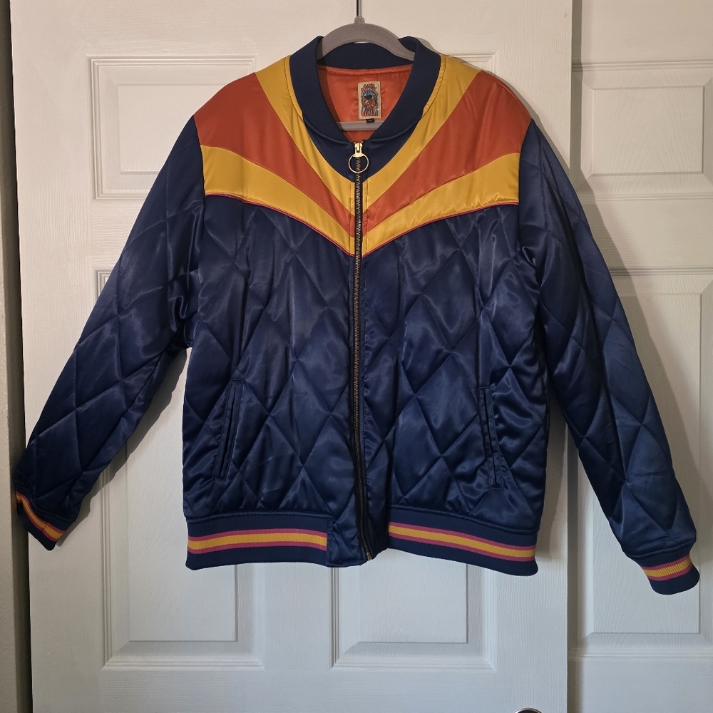 Moving Sale! { Classic Rock Couture Original Blue Rising Sun Bomber Jacket XL - Picture 3 of 12